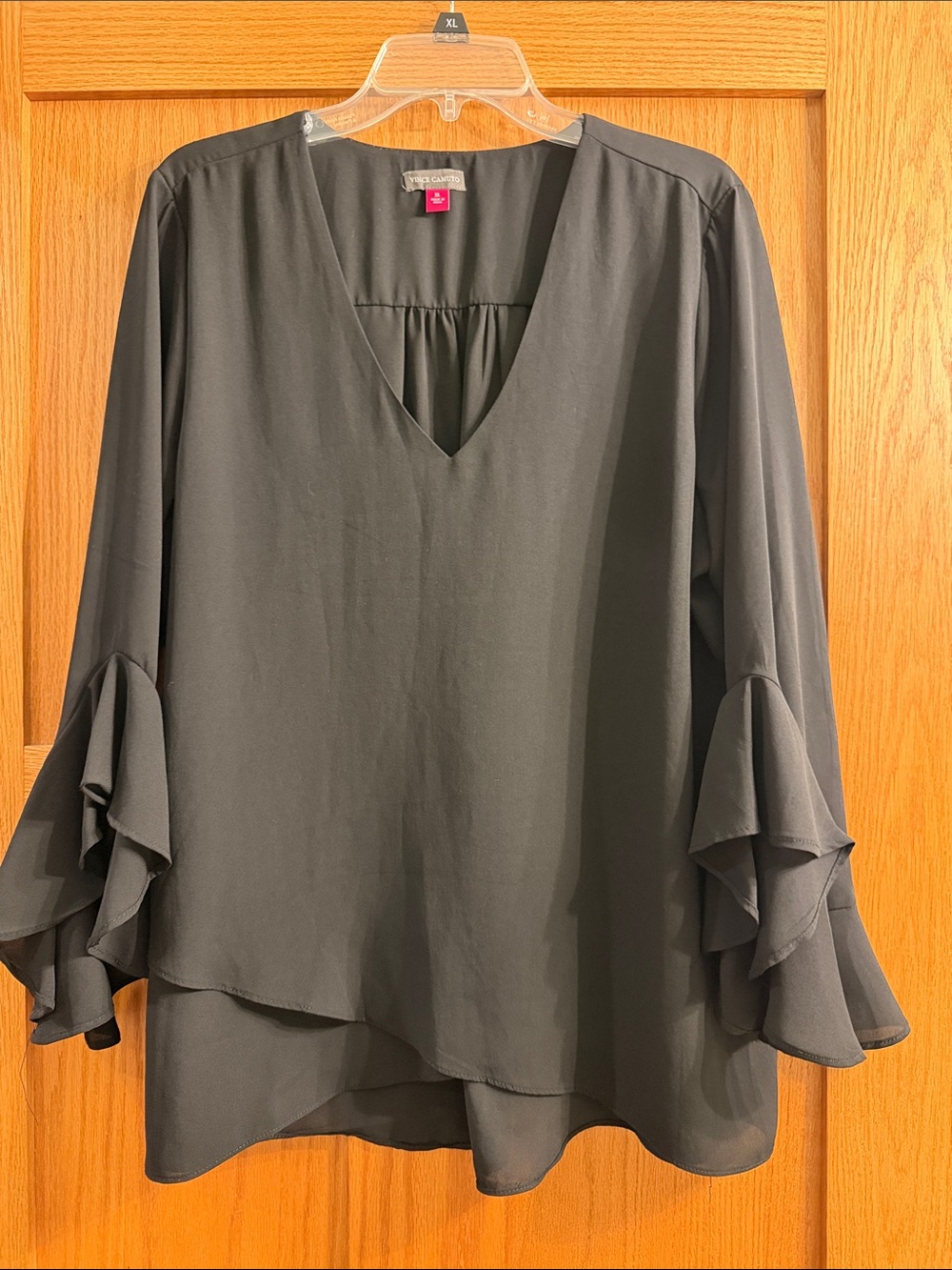 Vince Camuto Black V-Neck Ruffle Sleeve Blouse